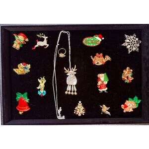 Lot Of 15 Vintage to Modern Christmas Costume Jewelry Lot, Untested, Some Signed